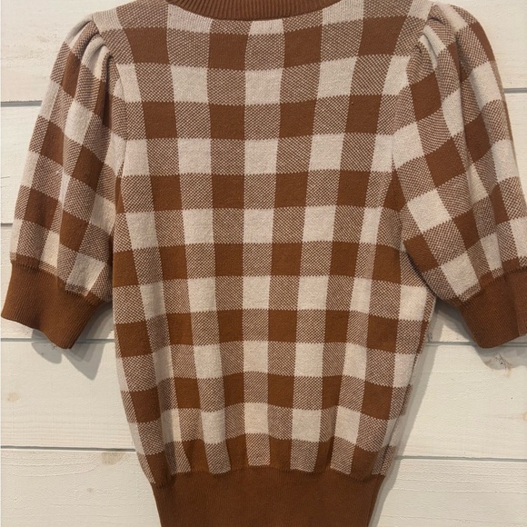 Ann Taylor Factory Petite Brown and White Checkered Knit Sweater - Picture 8 of 13